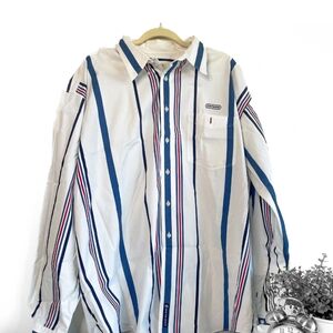 Men's White and Blue Striped Shirt